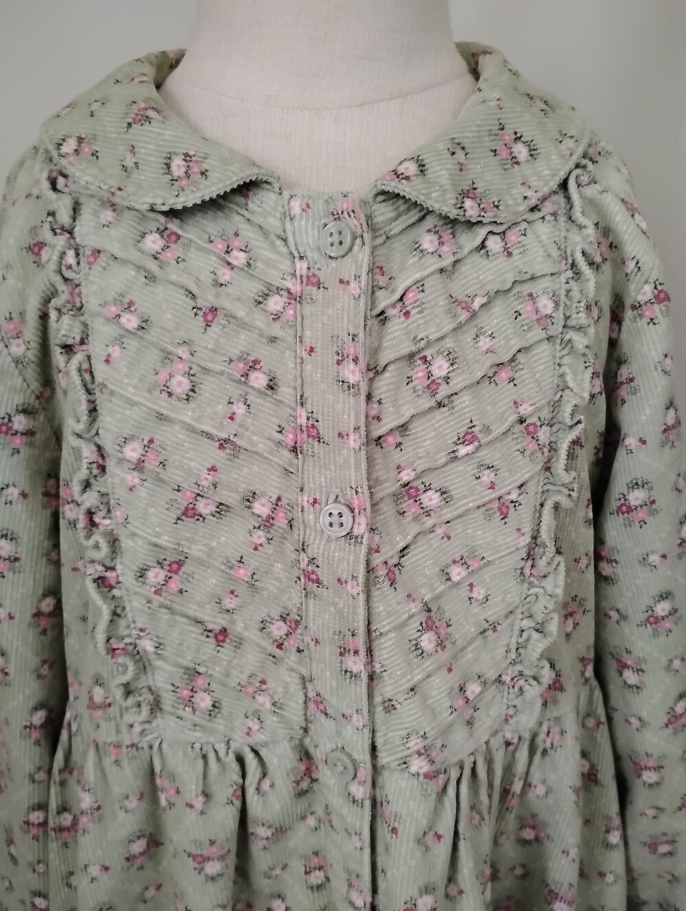 Gymboree Corduroy Trellis Floral Fall Winter Dress 7 Green Long Sleeve Modest